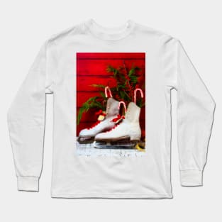 Vintage Womens Ice Skates And Candy Canes Long Sleeve T-Shirt